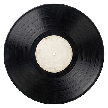 Old scratched black vinyl record disc with blank label