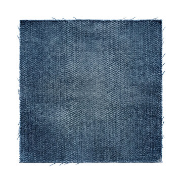 Square denim fabric patch with frayed edges
