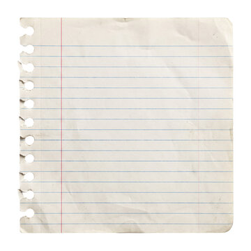 Aged crumpled lined notebook paper sheet