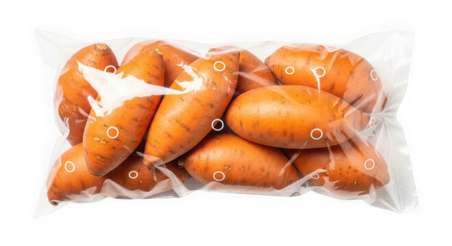 Raw Sweet Potatoes in Plastic Bag