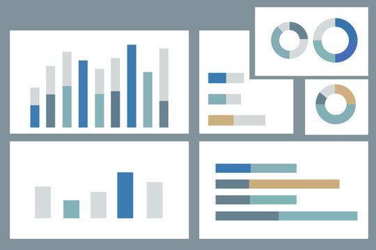 Dashboard Chart Infographic, business data analysis bar graph statistics panel report template presentation concept vector illustration