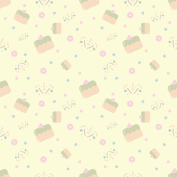 seamless pattern cake on yellow background.