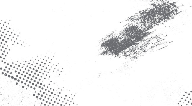 Grey halftone dots and distressed brush stroke textures on a white background circles pattern