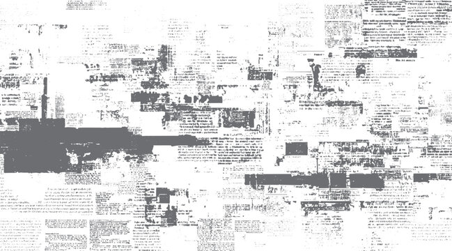 Grungy distressed newspaper print with overlapping grey text blocks and scattered dots grunge