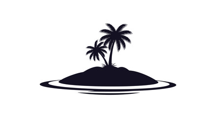 Tropical island with palm trees depicted as a black silhouette shape © Lamiya Khanom