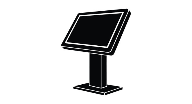 Interactive kiosk with rectangular screen and pedestal base black silhouette display