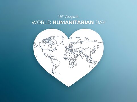 World humanitarian day celebration with heartshaped world map design in elegant style for global awareness campaign