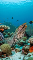 Fototapeta premium Colorful tropical fish swimming near coral reef.