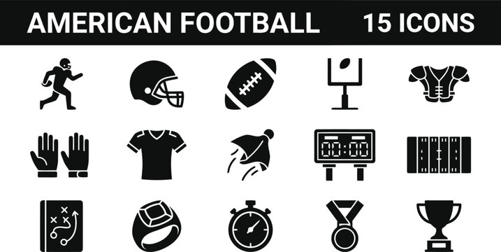 American Football Icons Set: Sport Equipment and Game Elements