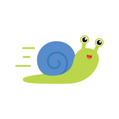 Cute Snail Crawling Very Fast Vector, Speed Lines Motion Flat Illustration