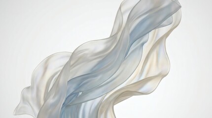 Fototapeta premium Abstract translucent flowing fabric waves with ethereal layered textures in pale blue and white tones on a clean background