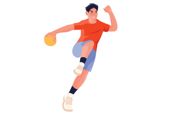 Obraz premium Man in shirt throwing handball on court athletic training
