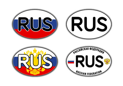Russian Federation, oval international vehicle registration code license plate sticker, vector illustration
