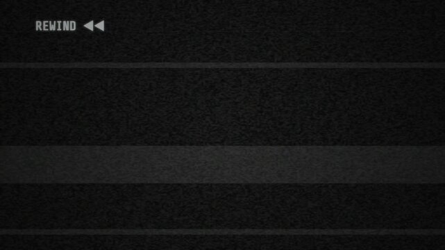 Rewind VHS Analog Tape Glitch Motion Graphic with Static Noise Tracking Lines 4k video animation seamless loop