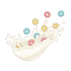 Naklejka premium Colorful Cereal Rings Splash Milk