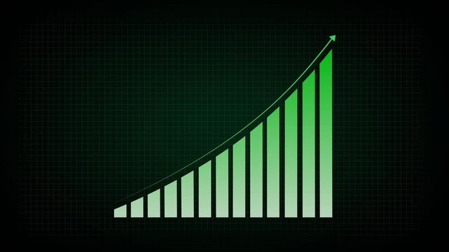 Graph data animation shows financial progress indicators over grid patterns. Corporate analyst tools run a graph data animation interface. View a green graph data animation.