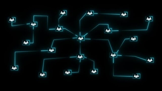 Connection social animation links multiple user profile circles on black. Professional media communities utilize a connection social animation. Run a connection social animation.
