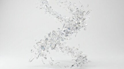 Fototapeta premium Abstract 3d render of floating broken glass shards and clear crystal splashes swirling in dynamic motion over light background