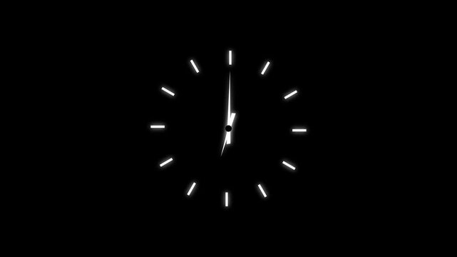 Time animation rotates technical wall clock pointer indicators on black. Scheduling software interface configurations require a time animation dashboard. Minimalist time animation setup.