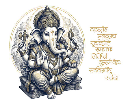AI Generated Illustration for Happy Ganesh Chaturthi Festival for Invitation, is one of the best-known and most worshiped god in the Hindu religion lord Ganesha of Indian wedding festival tradition