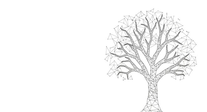 Geometric tree illustration with a polygonal design on a white background