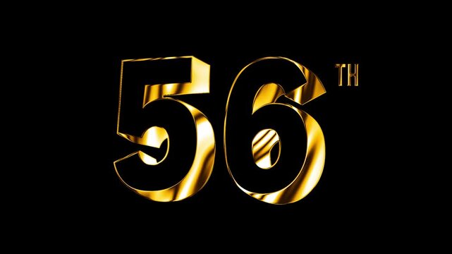 Luxury Golden Fifty six Number Anniversary Celebration 3D Metallic Typography Isolated Design Animation