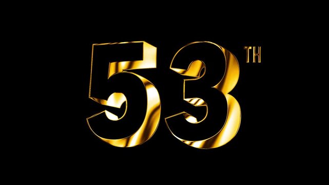Luxury Golden Fifty Three Number Anniversary Celebration 3D Metallic Typography Isolated Design Animation