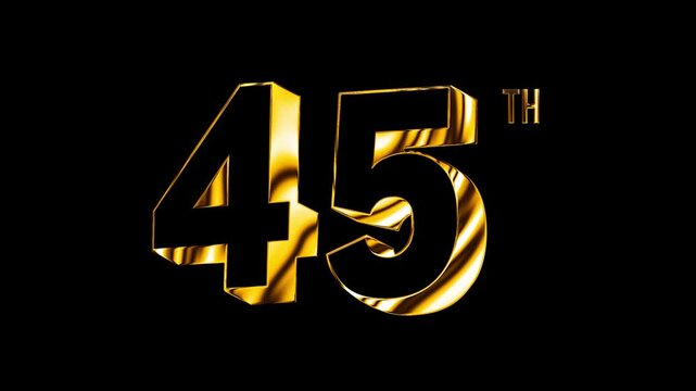 Luxury Golden Forty Five Number Anniversary Celebration 3D Metallic Typography Isolated Design Animation