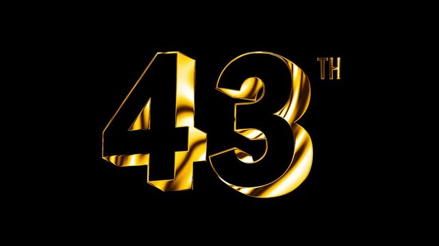 Luxury Golden Forty Three Number Anniversary Celebration 3D Metallic Typography Isolated Design Animation