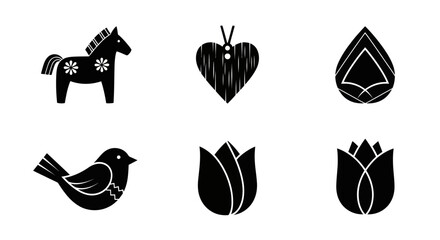 Scandinavian folk art style animal and flower icons. © tukang