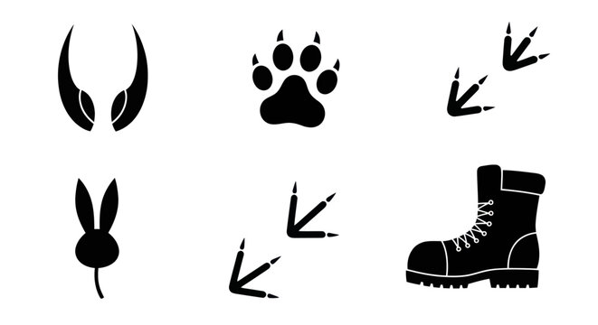 Set of animal and human track silhouettes.