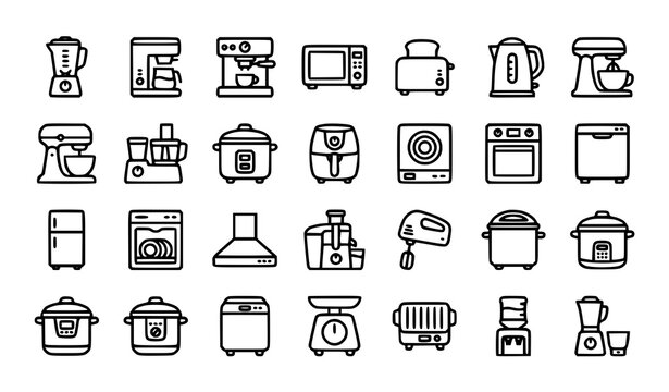 Kitchen appliances icons set
