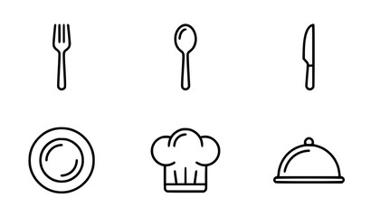 Culinary icons set fork spoon knife plate chef hat and dome cover © Nirob
