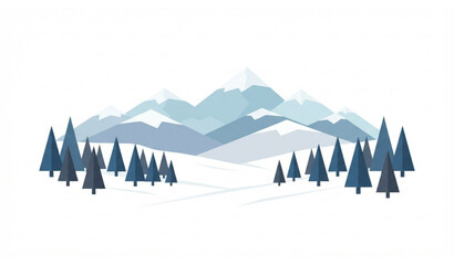 Minimalist winter landscape with pine trees and mountain range © Nirob