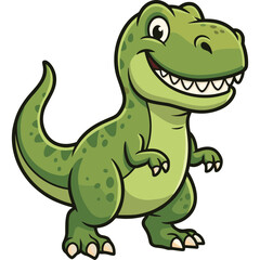 Fototapeta premium A smiling cartoon dinosaur stands on a plain background looking happy
