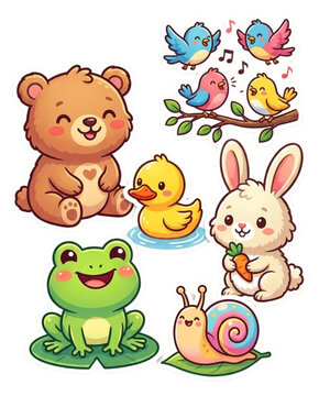 Adorable Forest and Pond Animals Sticker Set