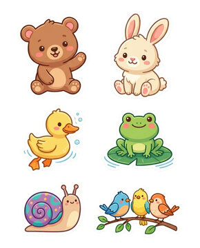 Cute Kawaii Baby Animals Sticker Sheet