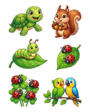 Vibrant Woodland and Jungle Animal Cartoon Character Collection