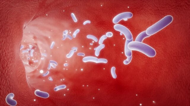Intestinal probiotics cleanse the gut and activate healthy flora. They promote digestion and relieve bloating &ndash; a concept for digestive wellness. 3D rendering of gastrointestinal health.