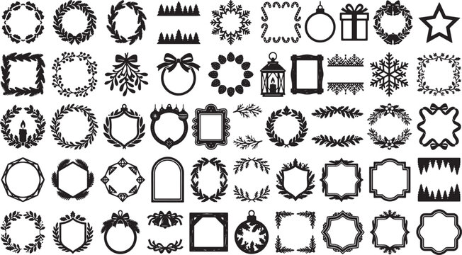 Christmas Holiday Floral Wreath Frame Collection Winter Botanical Borders Festive Ornaments Decorative Vector SVG PNG Clipart Cricut Cut File Bundle