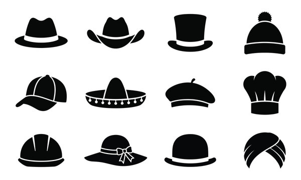 Collection of various hats and caps in different styles and designs