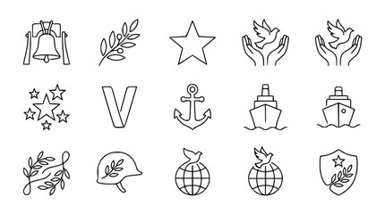 Vector Icons: Peace, Victory, Patriotism, and Military Symbols © Teh
