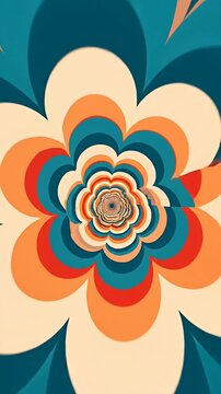Retro 70s style orange and blue floral pattern.