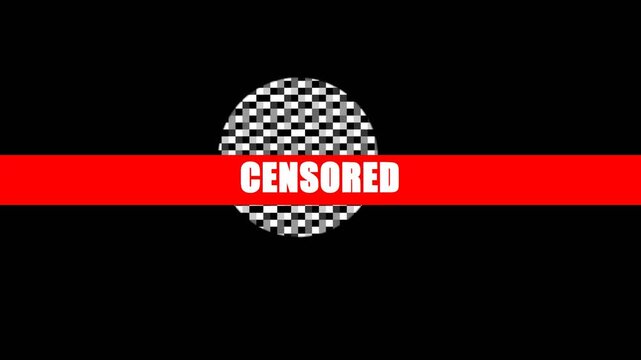 Red Censored Label over Pixelated Circle on Black Background. 4K Video