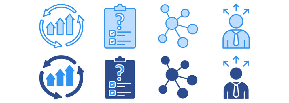 VUCA icon pack dual tone collection set, complexity and ambiguity Vector Illustration