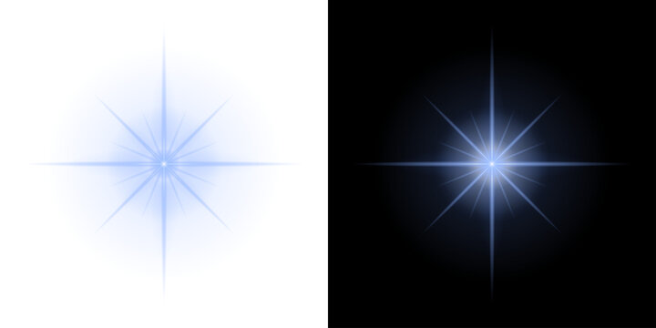 Glowing blue star light effect on dark background isolated on transparent background