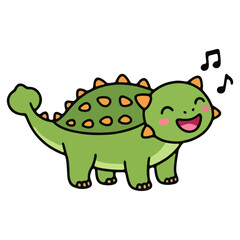 Obraz premium Cute Green Ankylosaurus Singing Cartoon Character Isolated on White Background