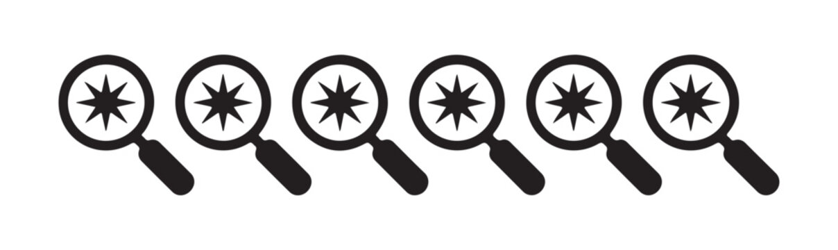 Search magnifier or zoom sign icon set with star symbol. flat search symbol collection for important content.