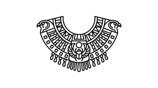 Professional Black and White Line Art of Ancient Aztec Eagle Headdress Design with Intricate Patterns and Symbols