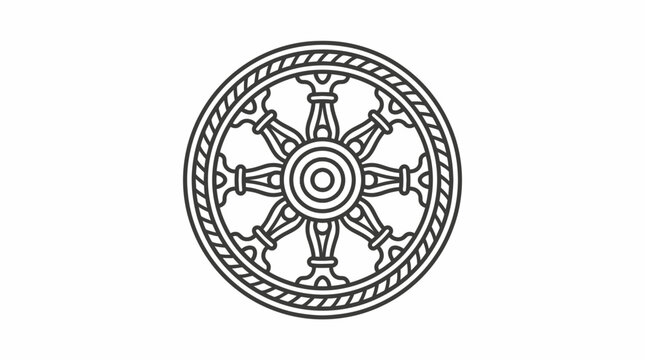 Professional Black and White Dharmachakra Buddhist Wheel of Life Symbol with Detailed Engraving Design